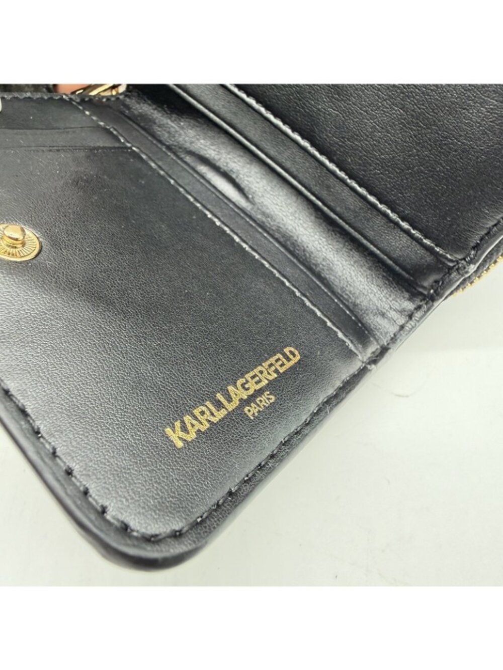 KARL LAGERFELD zip around leather small bi-fold women's wallet - Black - Picture 8 of 12